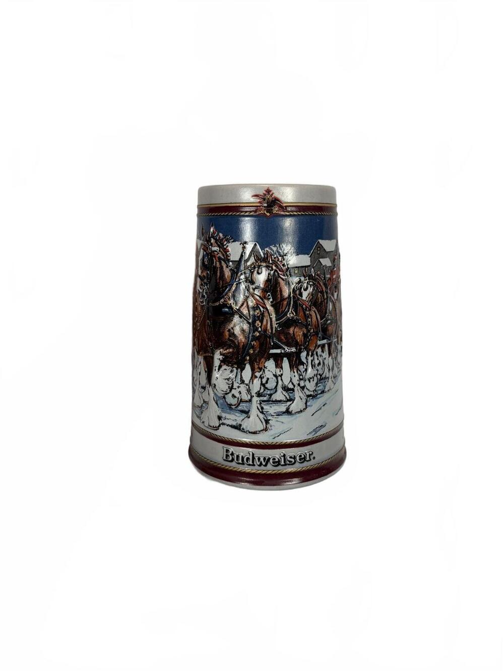 Vintage Budweiser 1989 Winter Evening Clydesdales Holiday Beer Stein Mug CS89